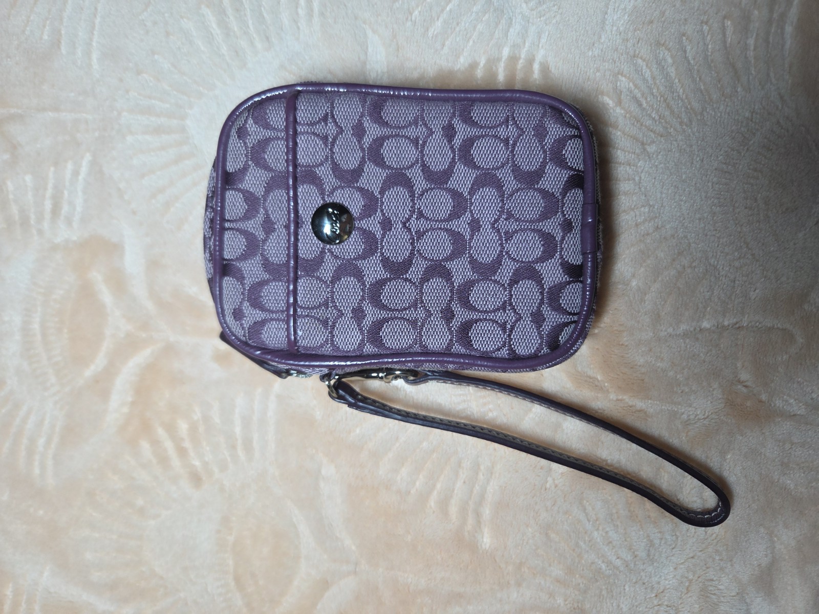 Y2K COACH Signature Purple Multi Pouch Wristlet CASE Phone Cigarette Bag Charm
