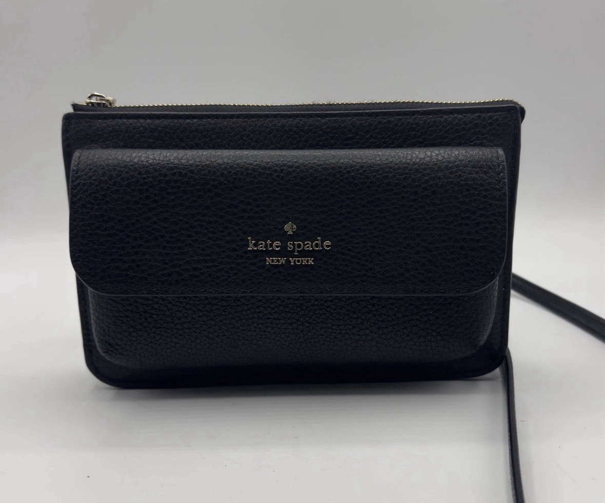 Kate Spade New York Leila Small Flap Crossbody Pebbled Leather Black K8284 New