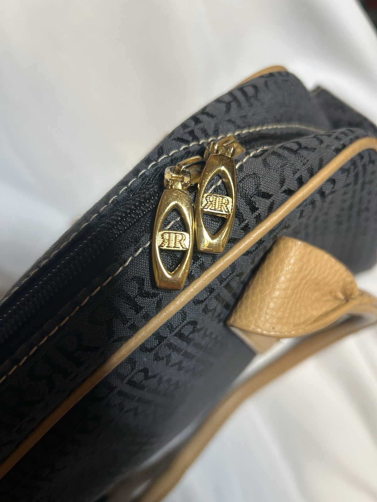 Vintage RR Pedro Rogado Monogram Mini Bowler Bag Black Leather Trim Spain