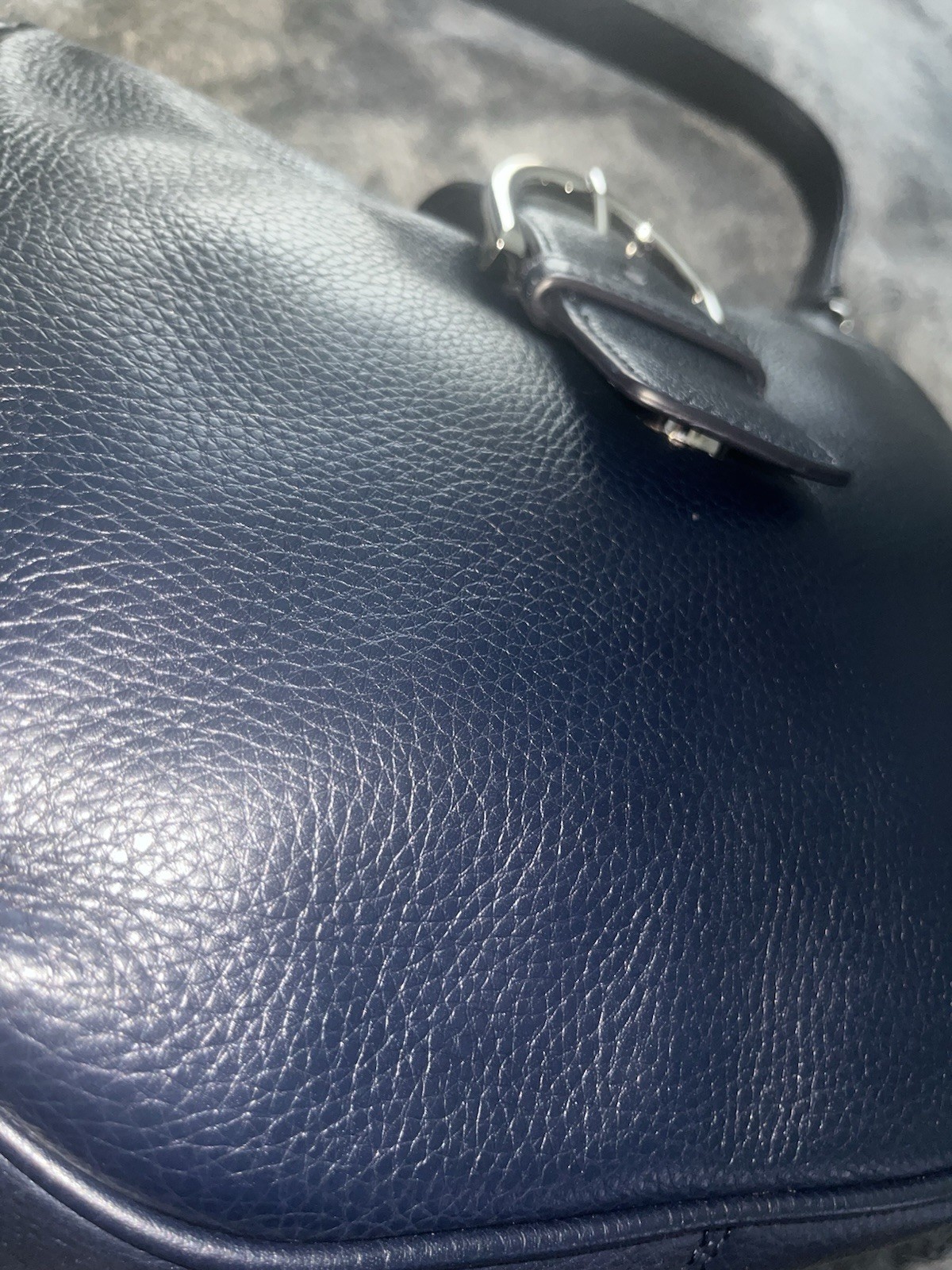 Talbots Soft Pebbled Leather Hobo Shoulder Bag Dark Navy Blue w/ Silver Hardware