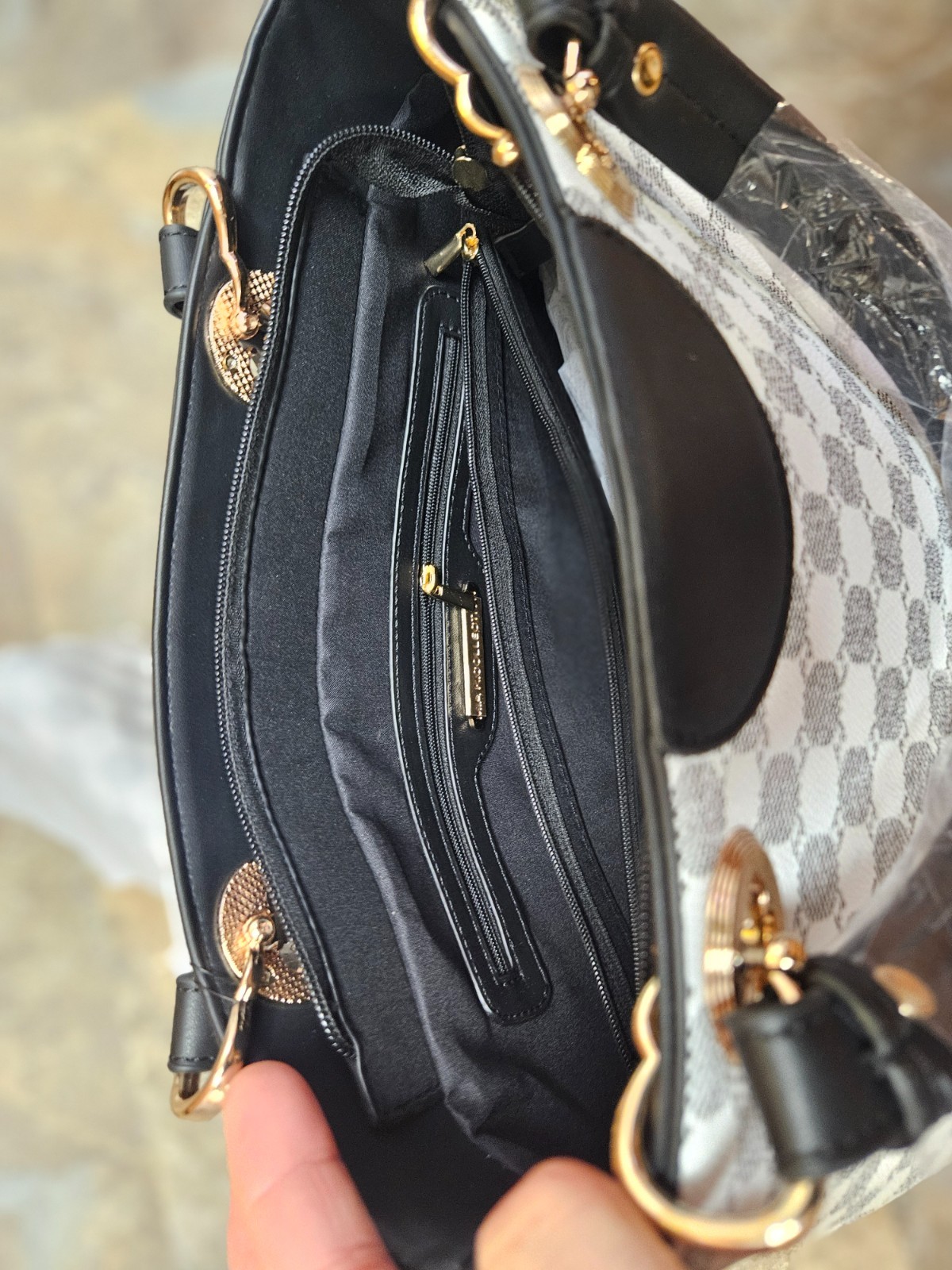 MKF Collection By Mia K. Tote Bag Matching Strap and Wallet Black and White