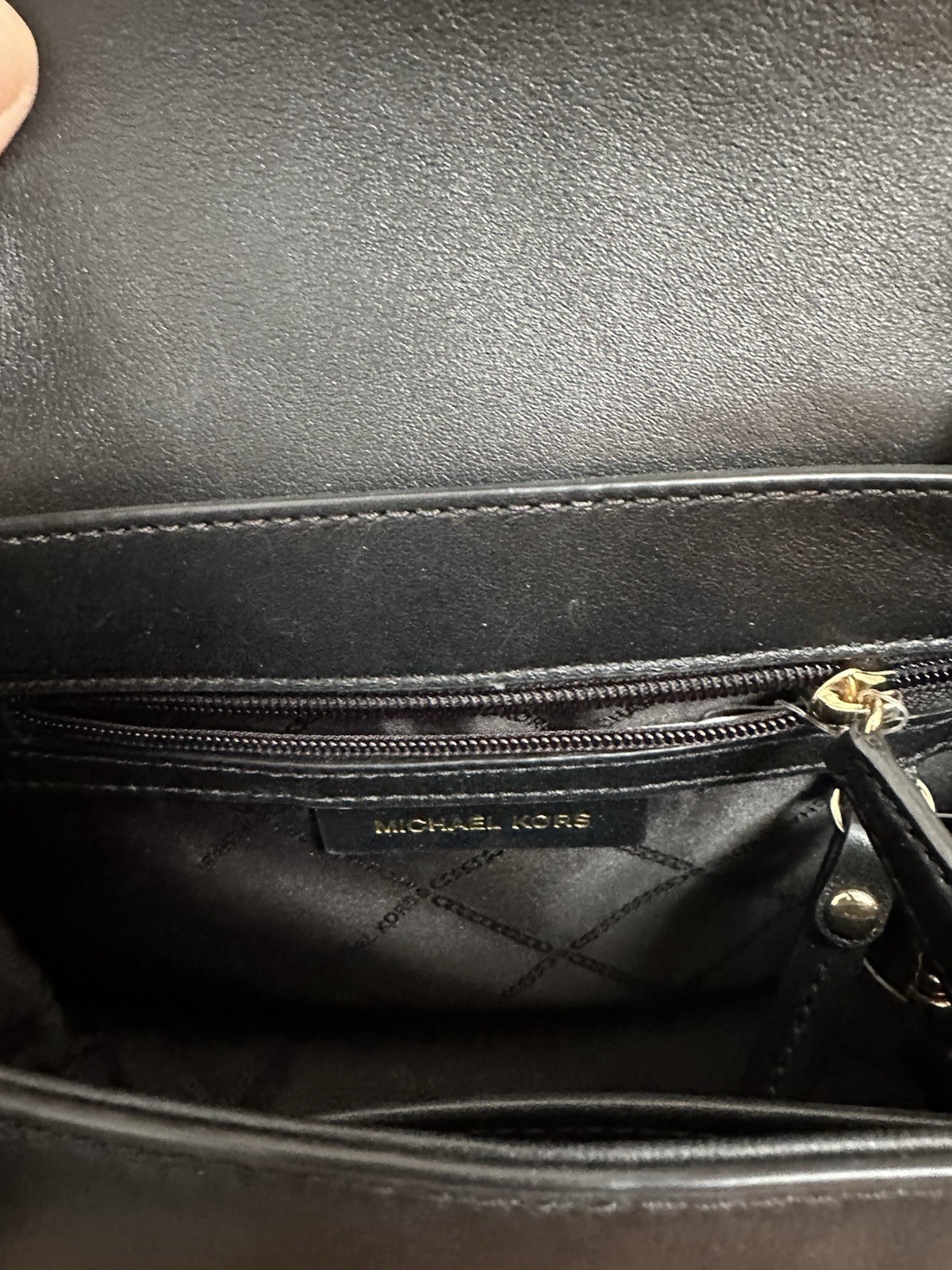 Michael Kors Black Studded Medium Satchel Top Handle Crossbody Gold Push Lock