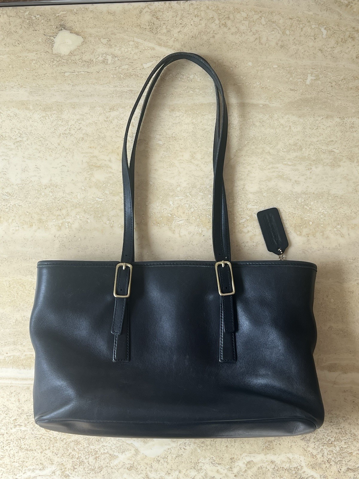 Coach Black Zip Tote Shoulder Bag w/ Detachable Strap, Gold Hardware, Pockets