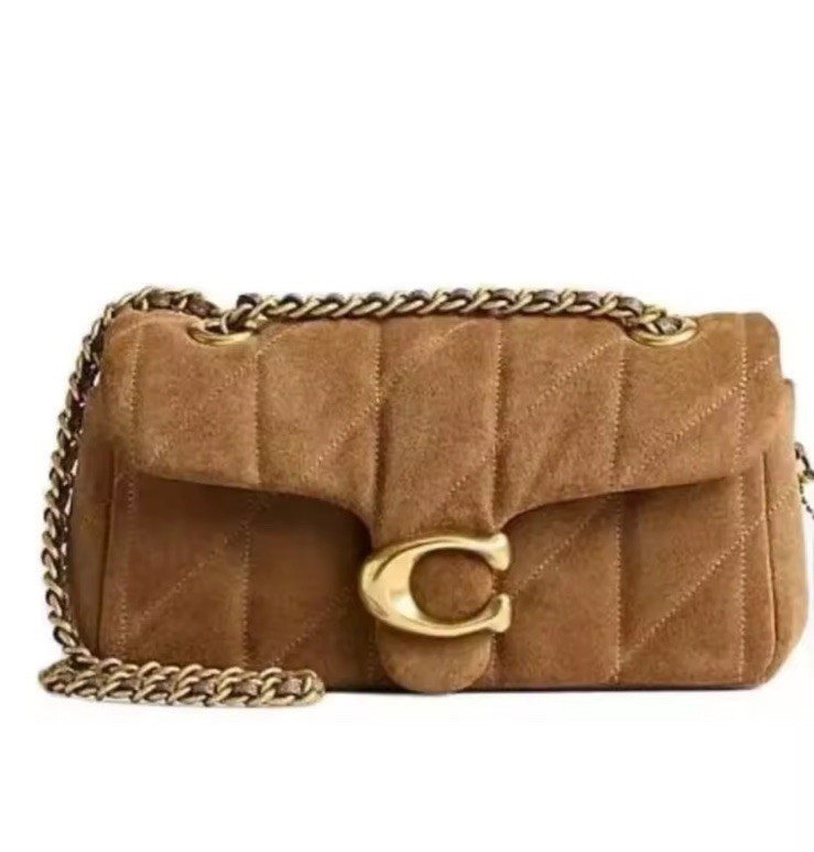 Coach Quilted Brown Shoulder Bag Gold Chain Strap Magnetic Closure