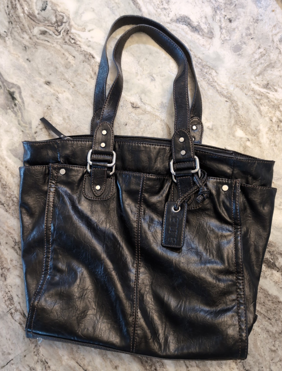 Vintage Large a.n.a. Faux Leather 2-Handle Shoulder Bag/Purse – 13-1/2″ x 13″