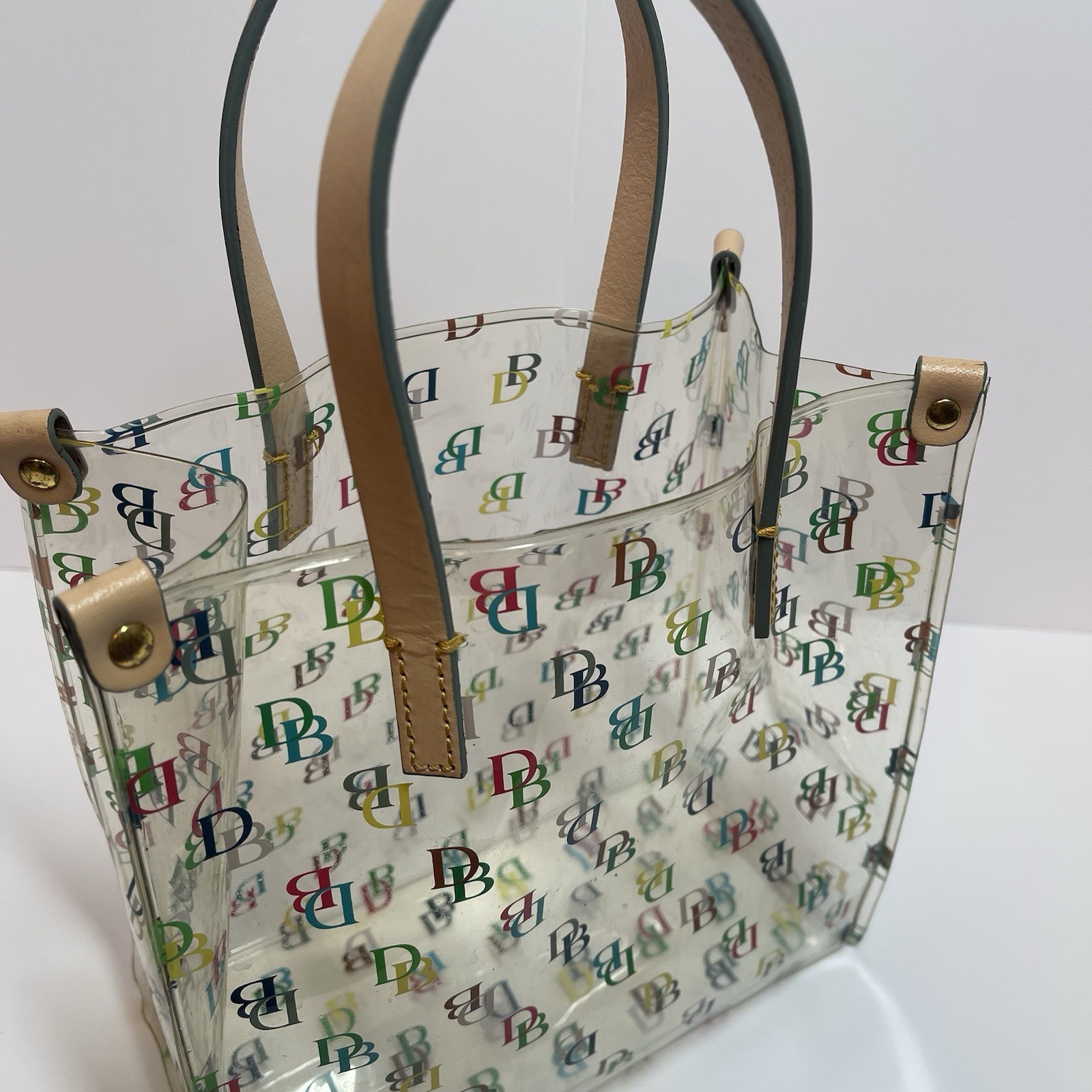 Dooney & Bourke Clear Logo Tote Bag Multicolor Print Double Leather Handles