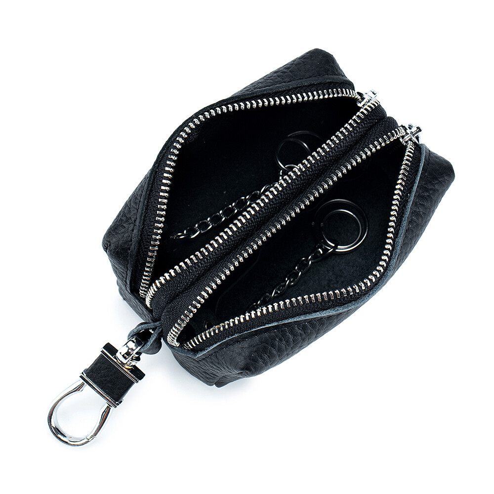 Genuine Leather Car Key Case Wallet Unisex Double Zipper Keychain Coin Purse Bag