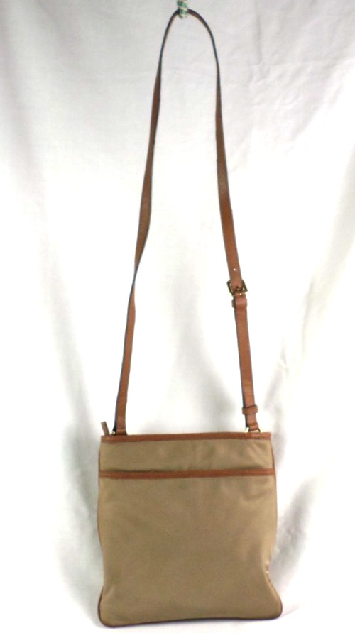 Michael Kors Kempton Brown Nylon Leather Trim Thin Crossbody Shoulder Bag MINT