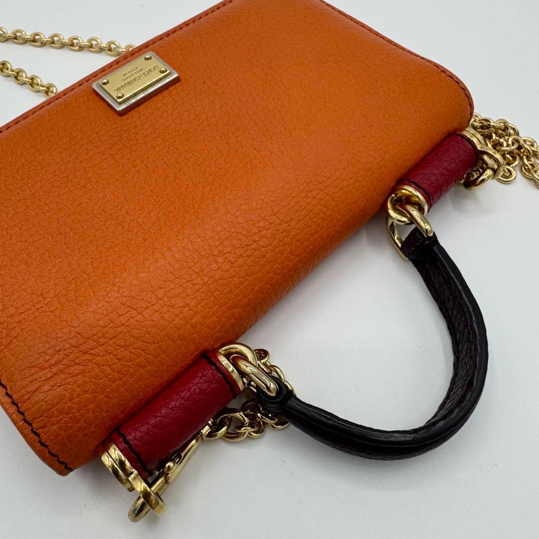 Dolce Gabbana Sicily Von Bag Orange Leather 2Way Shoulder Bag Auth