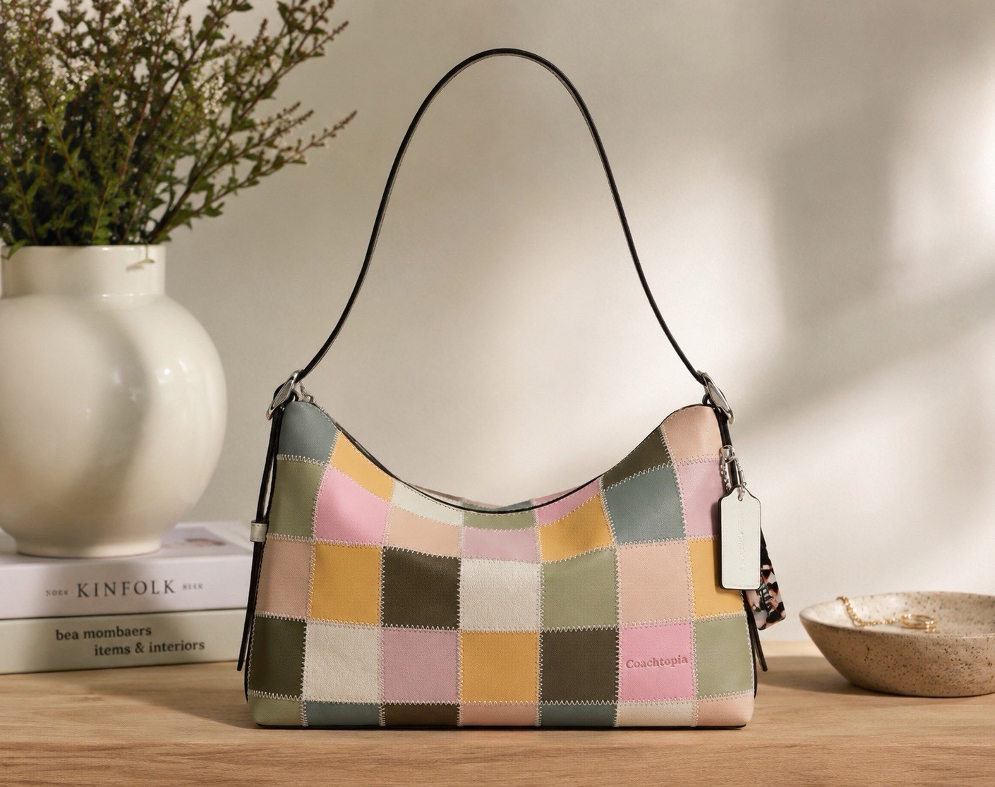 Coachtopia Easter Neapolitan Alter Ego Slouchy Shoulder Bag PINK OLIVE MULTI