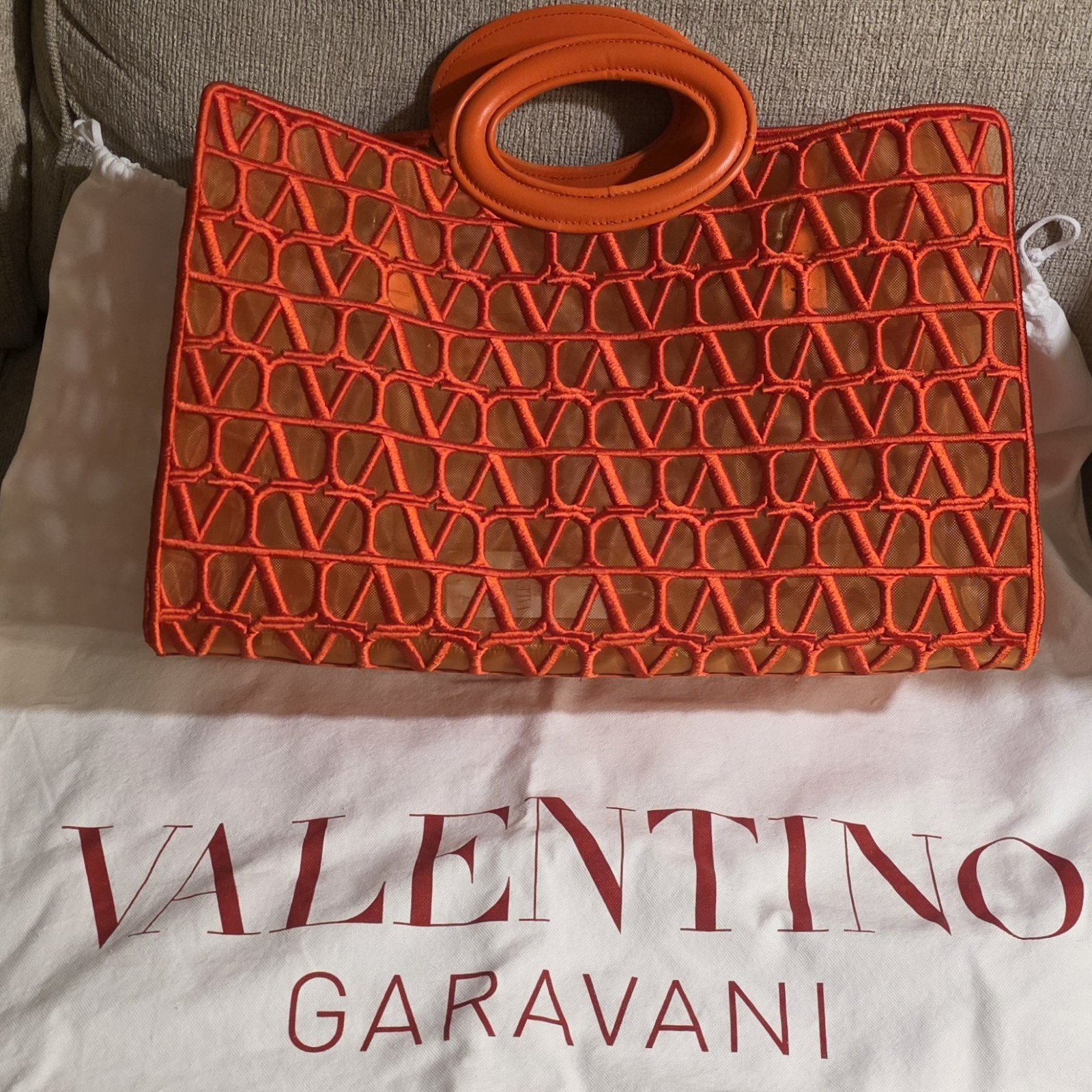 VALENTINO Le Troisieme Mesh Canvas Tote Bag LB8 Goldfish (Rosso)