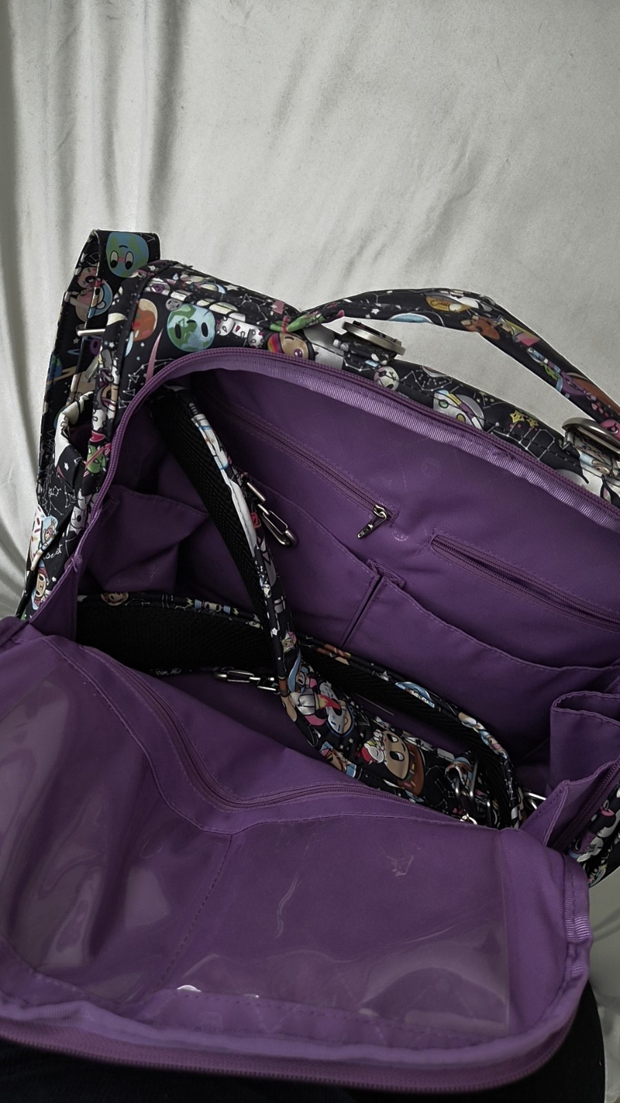 Rare Ju-Ju-Be Tokidoki Space Shoulder Bag Zip, Detachable Strap, Pockets Purple