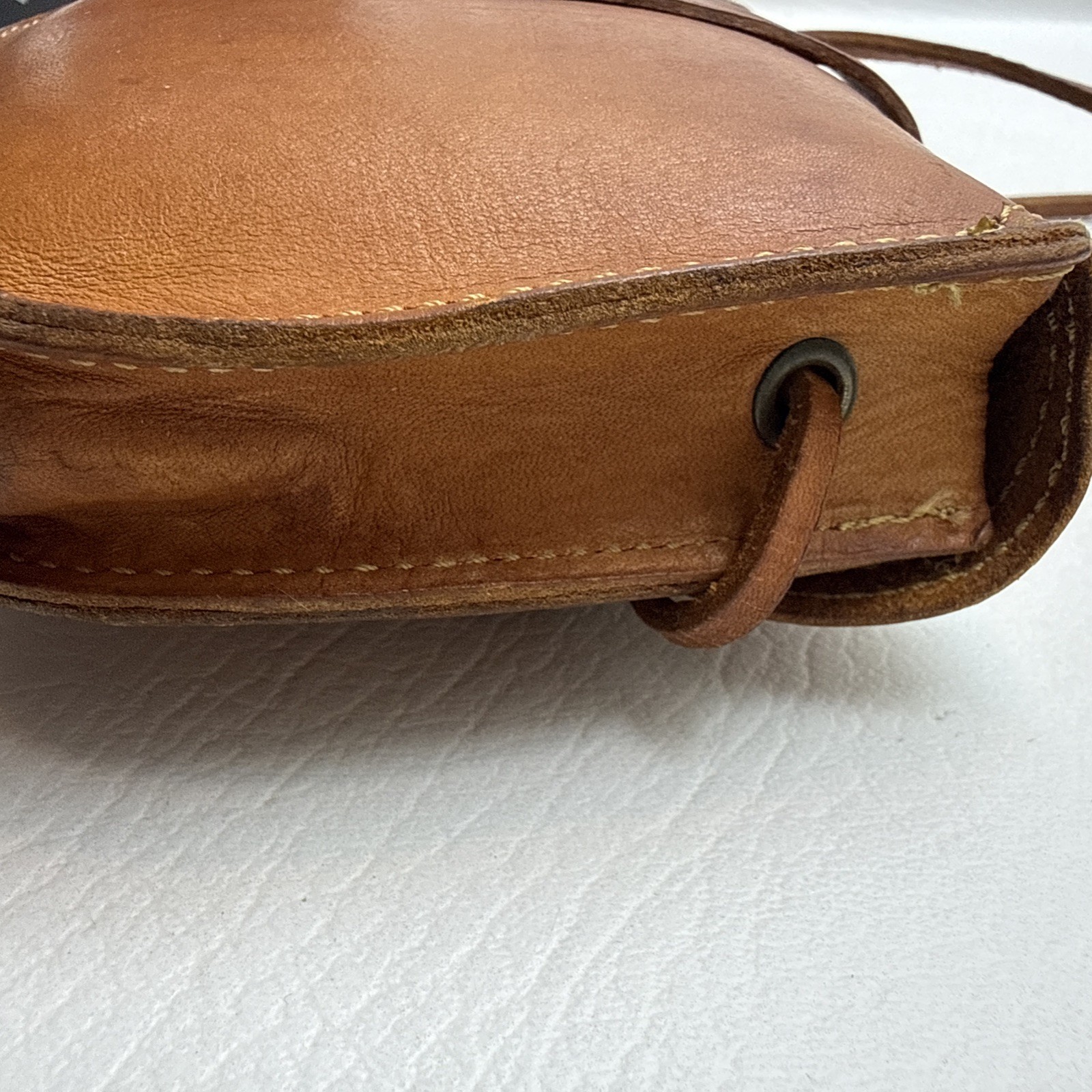 Small Vintage Tan Leather Crossbody Equestrian Style Buckle Made In Brazil