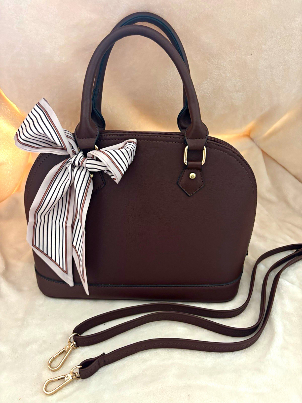 Wine Burgundy Dome Satchel Handbag Top Handle Gold Charm Elegant + Crossbody bag