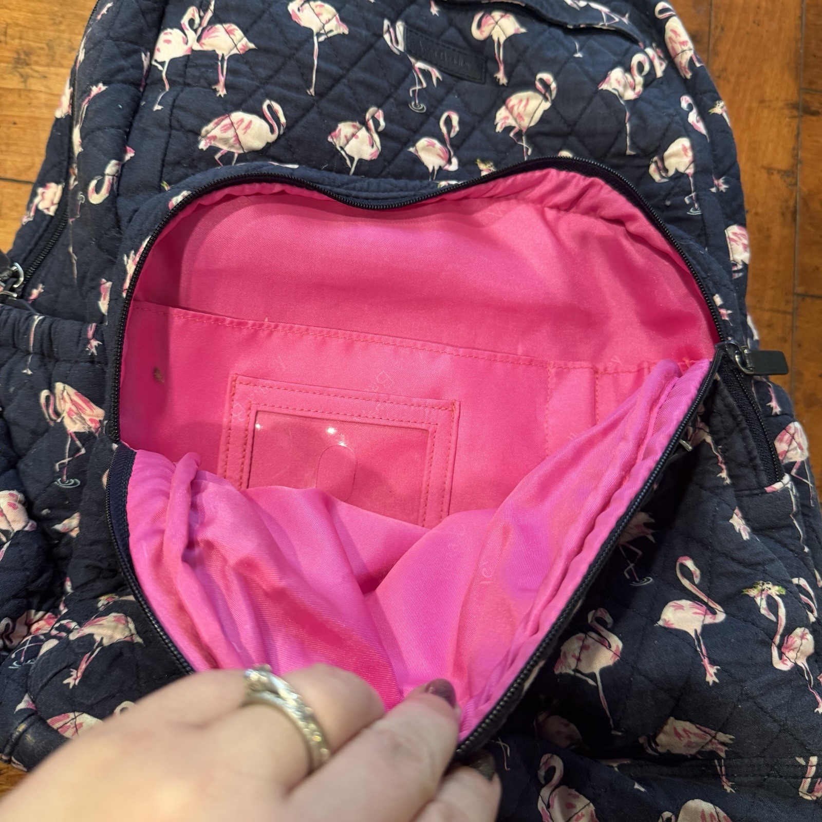 Vera Bradley Flamingo Fiesta Quilted Essential Compact Backpack 18 Inches