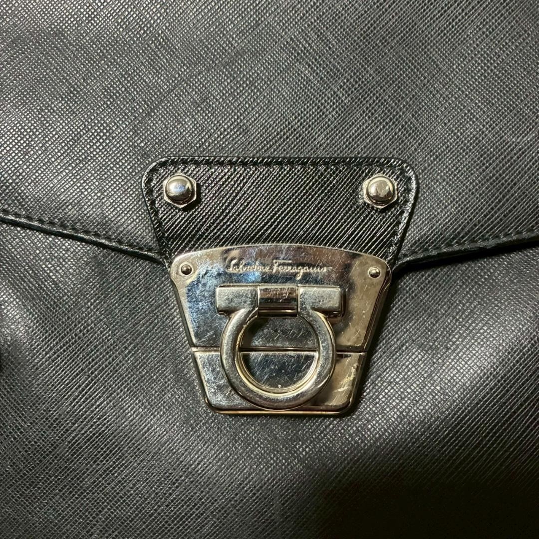 Authentic Ferragamo Gancini Leather Handbag 34cm Black Authentic Vintage