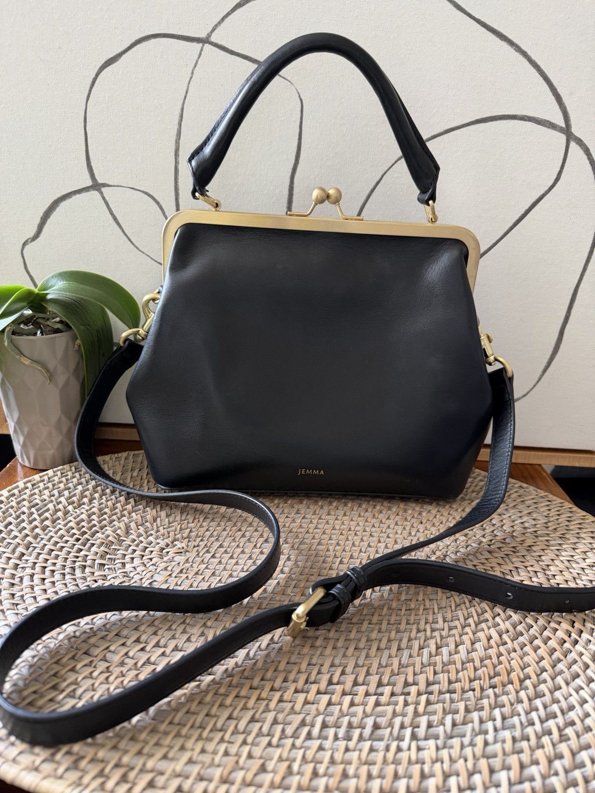 Jemma JOJO black leather brass hardware handbag