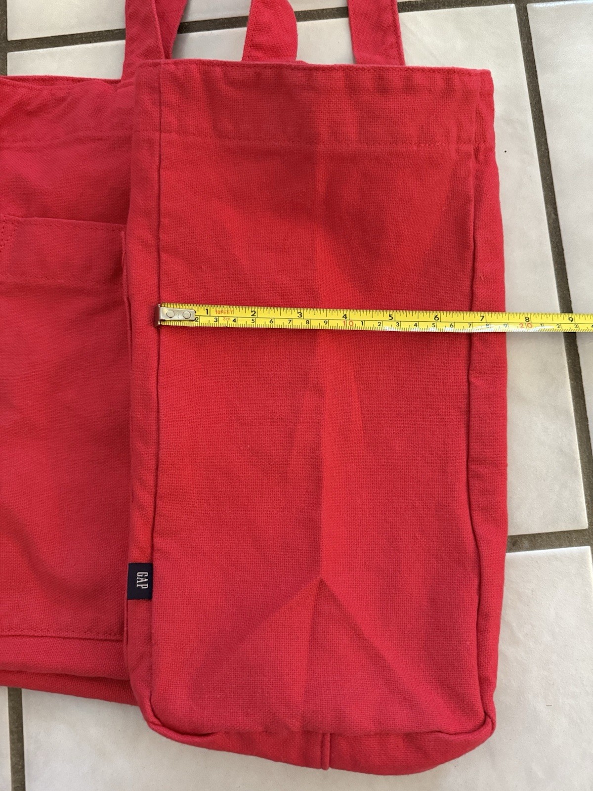 GAP Smooth Linen Cotton Blend Shoulder Straps Tote Bag Front Patch Pocket Red