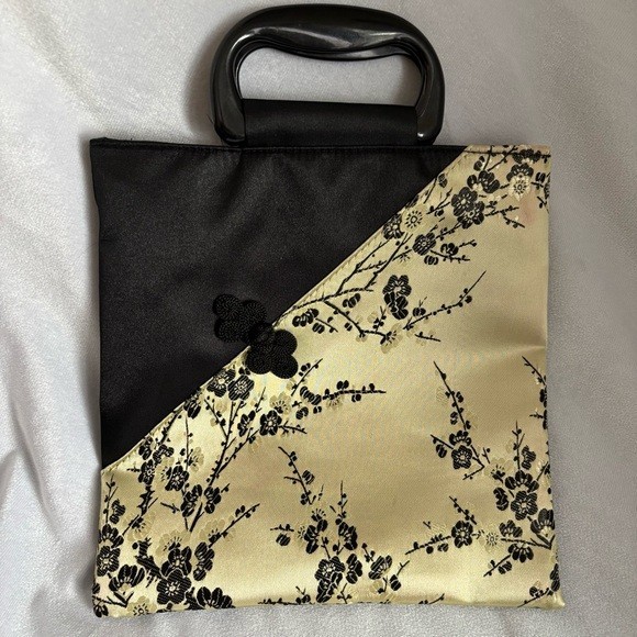 Mini Floral Satin Plastic Top Handle Handbag Purse Chinoiserie Asian Inspired