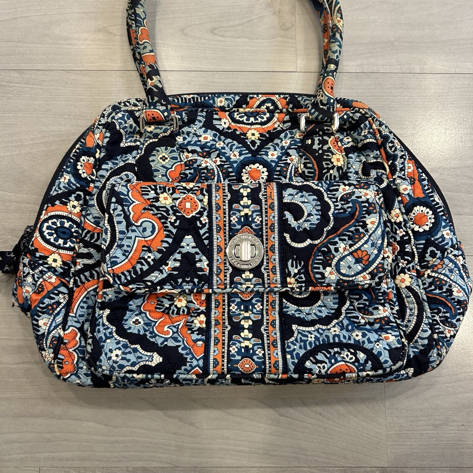 Vera Bradley Marrakesh Satchel Handbag Purse Blue Orange Paisley Quilted