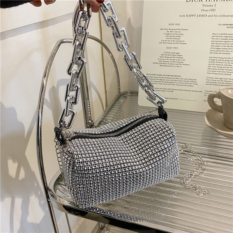 Rhinestone Bucket Bag, Glitter Chain Prom Purse, Women’s Mini Crossbody Bag