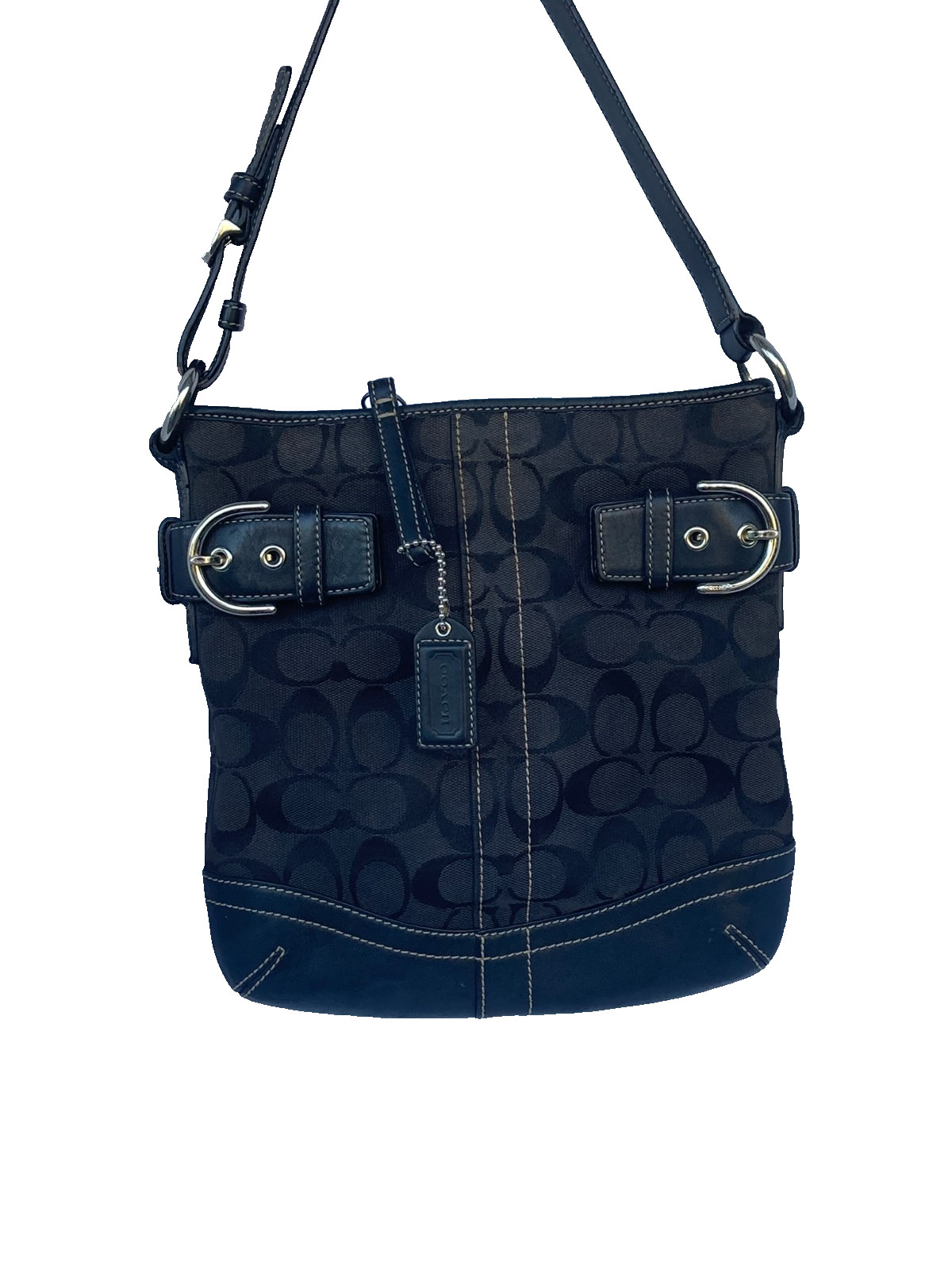 Signature Coach Soho Slim Shoulder Hobo Bag 3577 Black Jacquard Canvas Y2K VTG