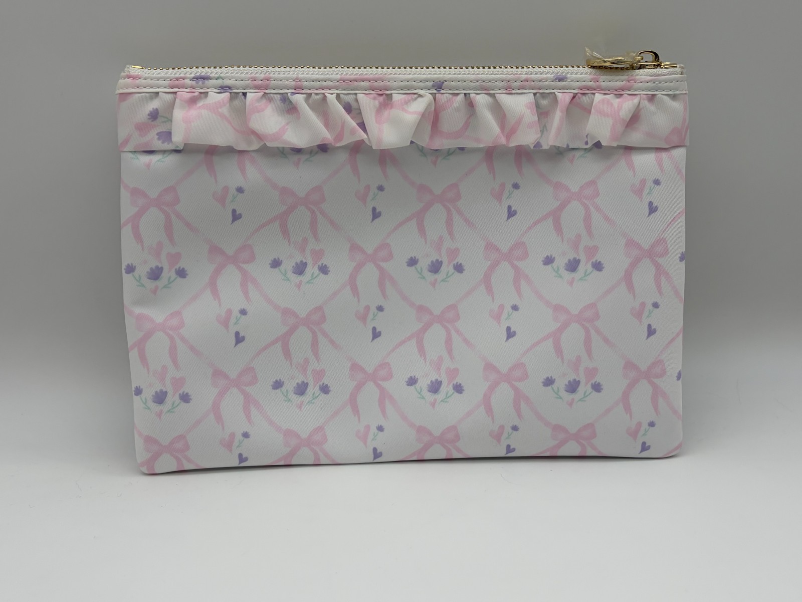 NWT Stoney Clover High Tea Ruffle Flat Sugar Cube Bow Cosmetic Bag Women’s