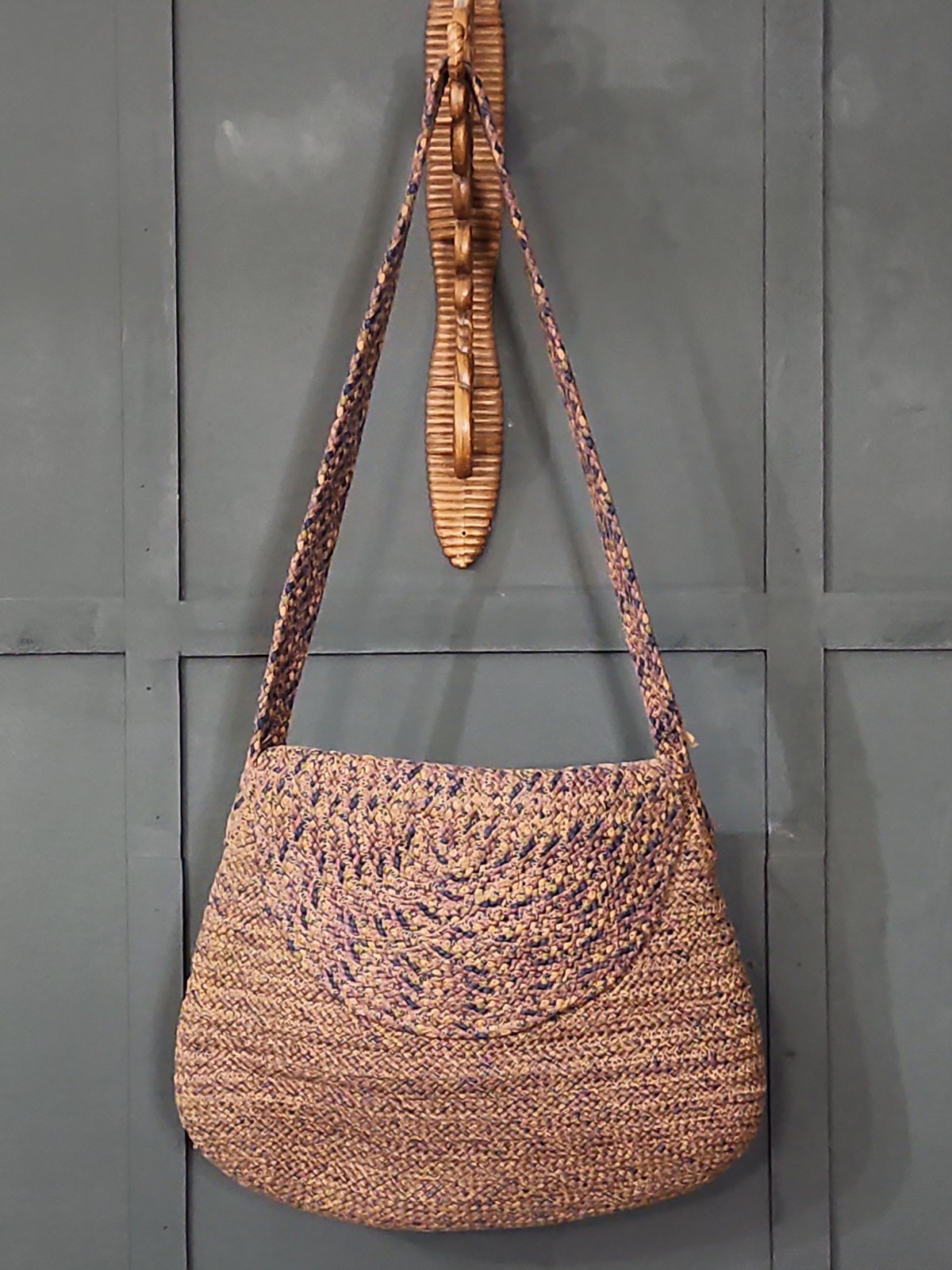 Vintage Sloan Stuart Hand Woven Shoulder Bag Large 15×12 Purple Blue And Brown