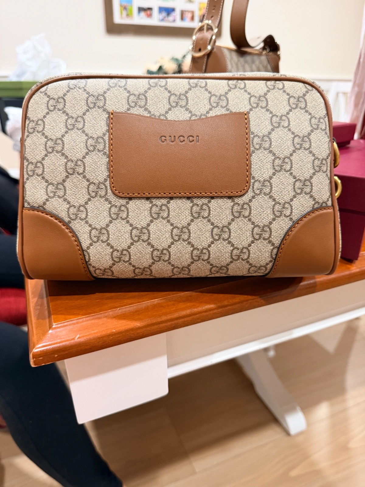 Gucci GG Emblem beige small beige and brn crossbody bag. bought last wk in italy