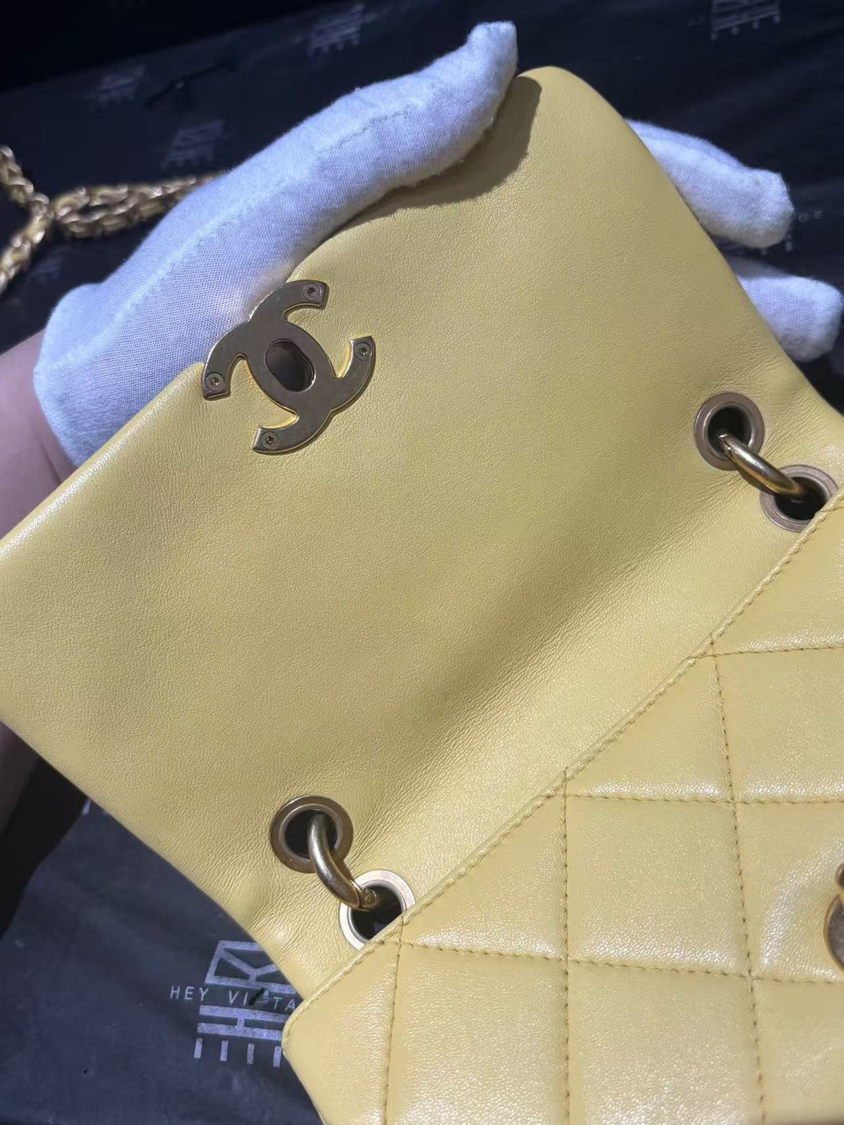 Chanel Classic Flap Large Mini Shoulder Crossbody Bag Yellow Lambskin CandyChain