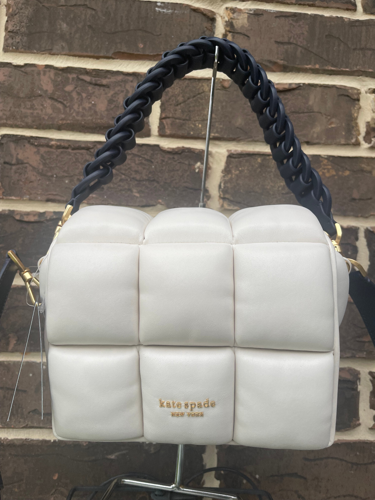 NWT $528 Kate Spade Boxxy 3D Leather Rubix Cube Crossbody Cream Navy