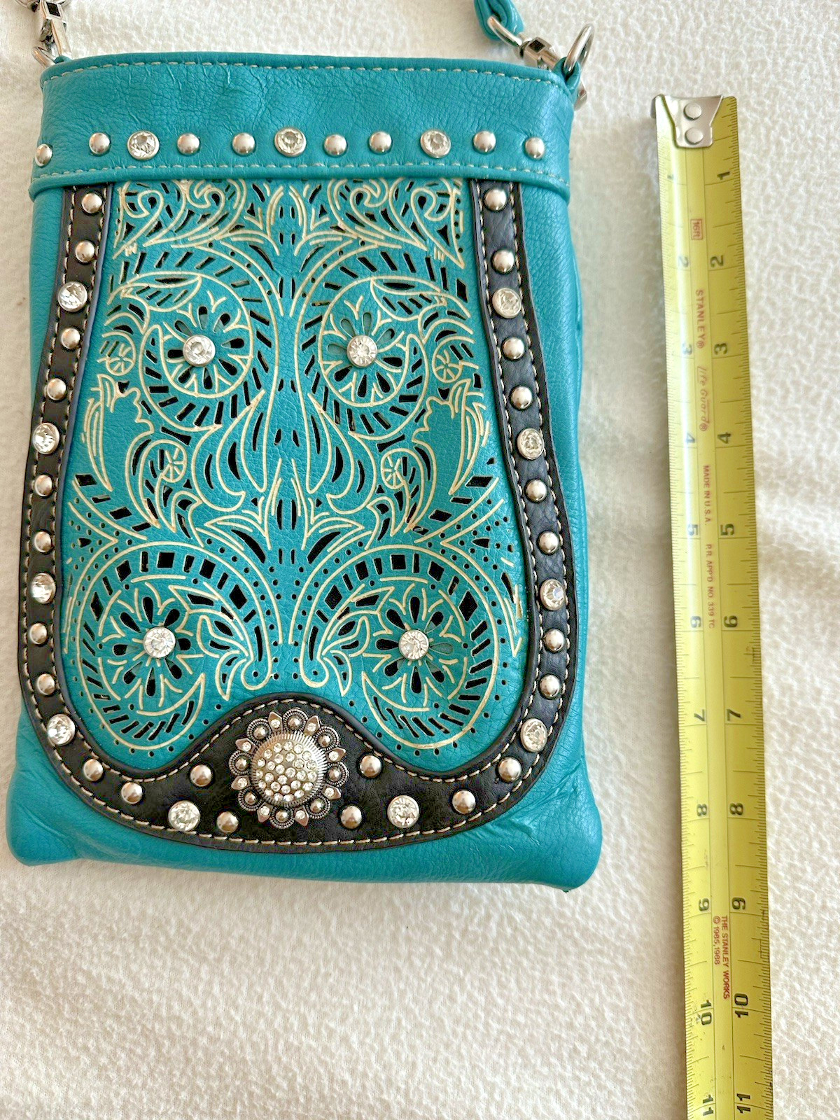 American Bling Small Teal/Rhinestone Crossbody Phone bag-GOOD