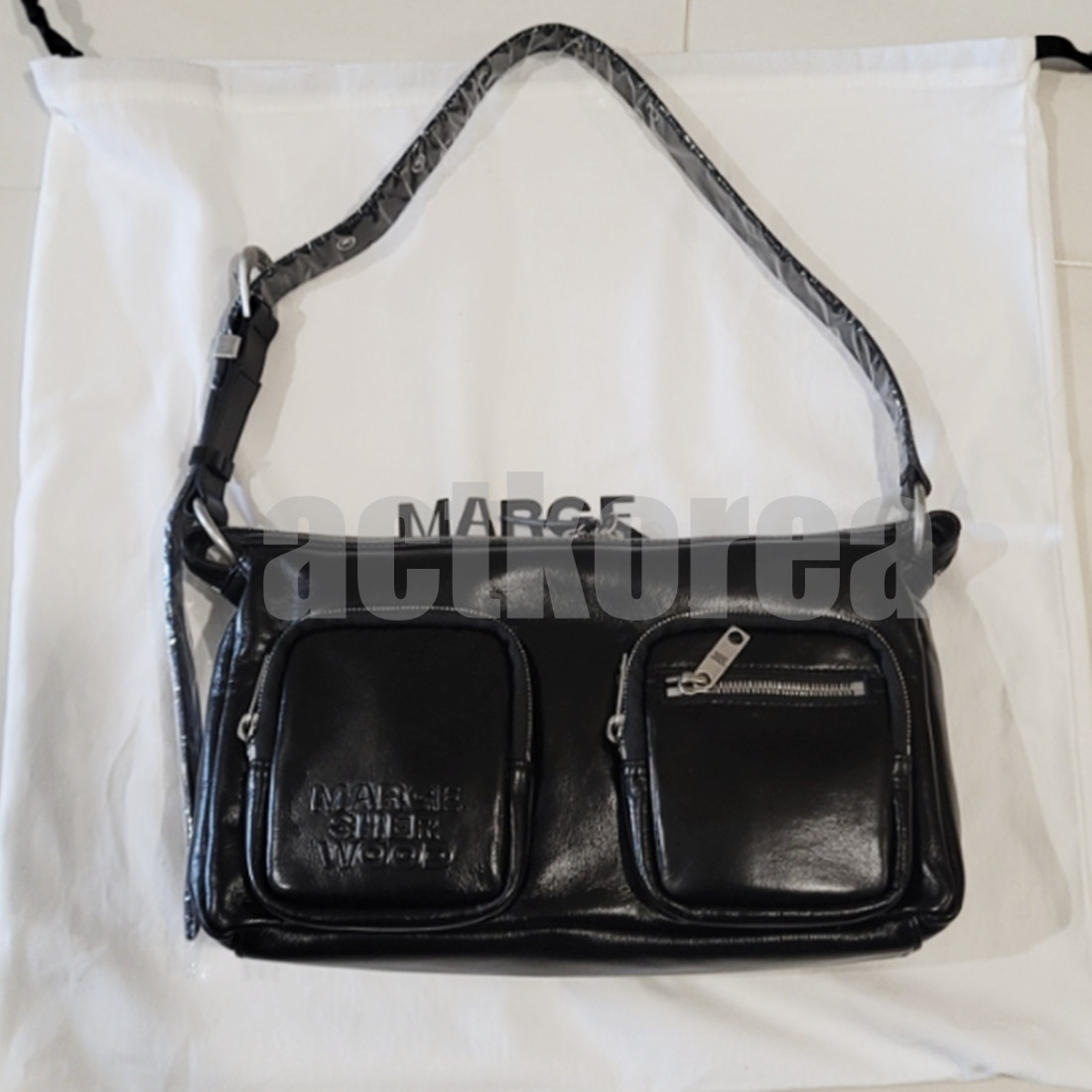 MARGE SHERWOOD Outpocket Hobo Bag Black Glossy Plain Shoulder Bag Authentic