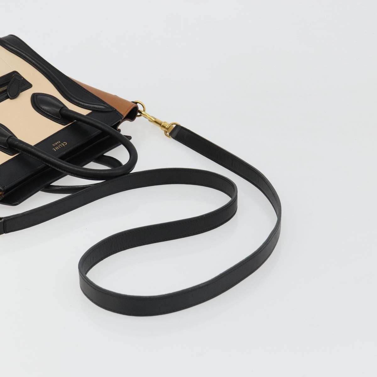 CELINE Luggage Nano Micro Mini Hand Bag Leather 2way Beige Gold Auth ka4812V