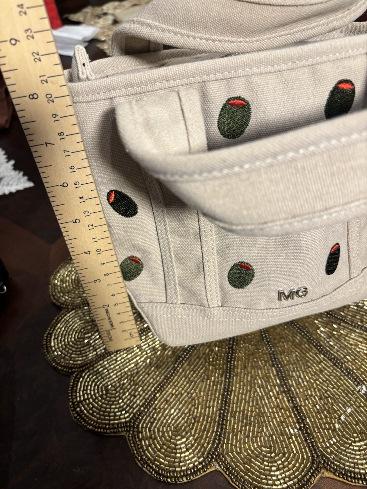 Madden Girl Small Beige Polka Dot Top Handle Bag Zip Closure Lined Pockets