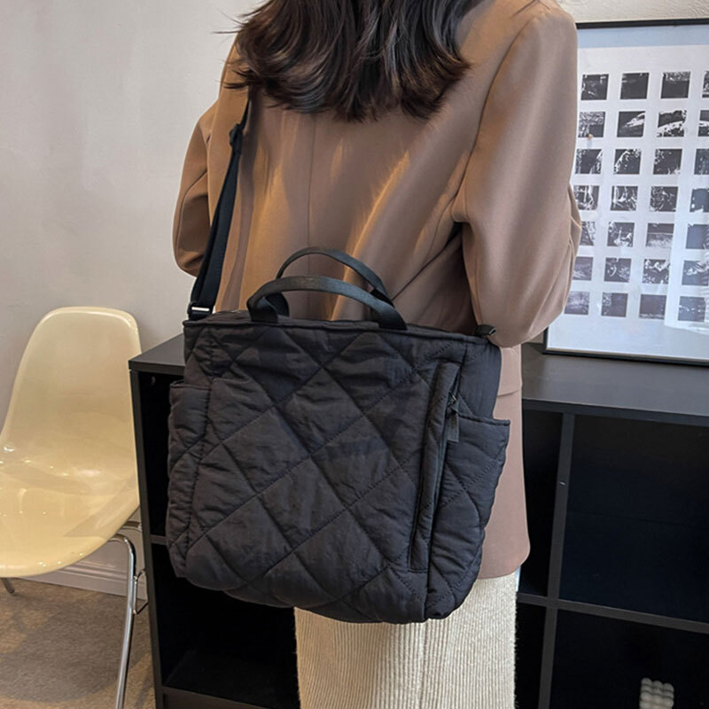 Women Large Capacity Quilted Shoulder Bag Handbag Tote Bag Winter Diamond Grid