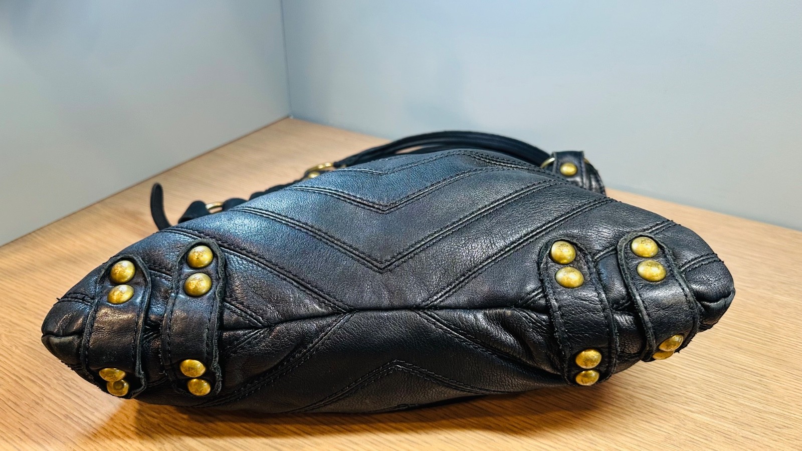 Y2K Linea Pelle Dylan Black Leather Multi Zip Hobo Bag Zebra Lining Dust Bag