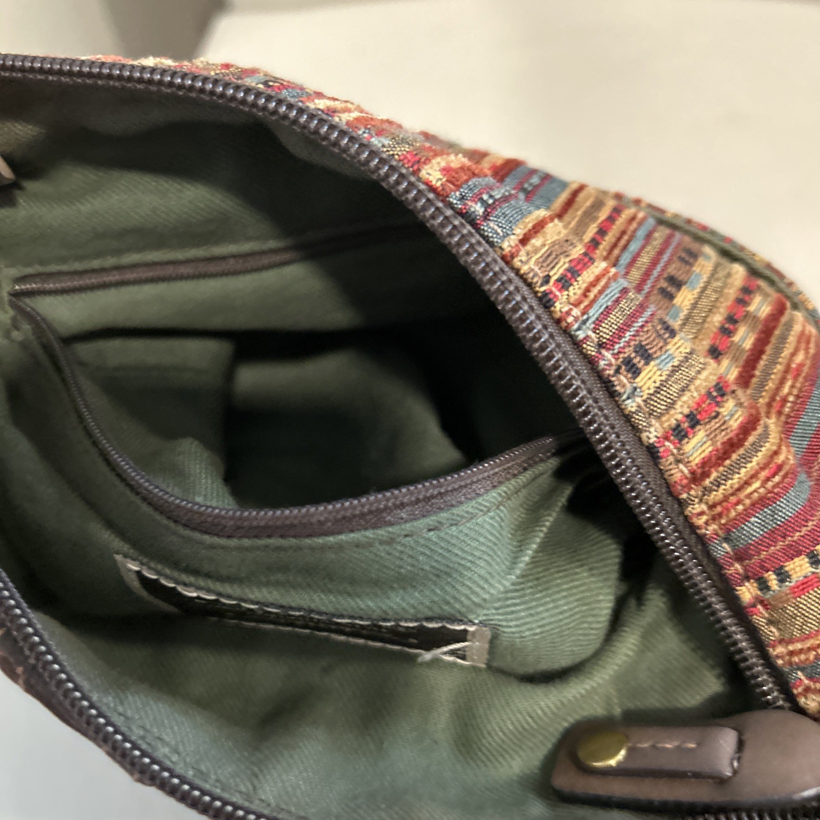 Fossil Multi-color Stripe Canvas Suede Flap Messenger Cross-body Bag BOHO Browns