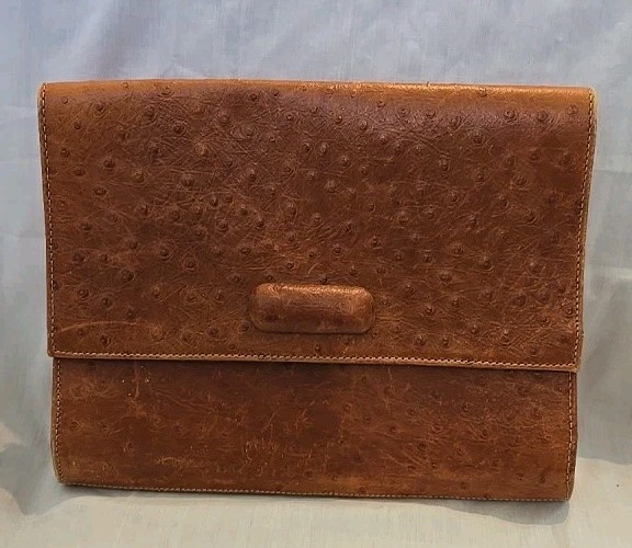 Unisa Brown Ostrich Skin Handbag Clutch Made in Uruguay 10-1/2 x 8-1/2″