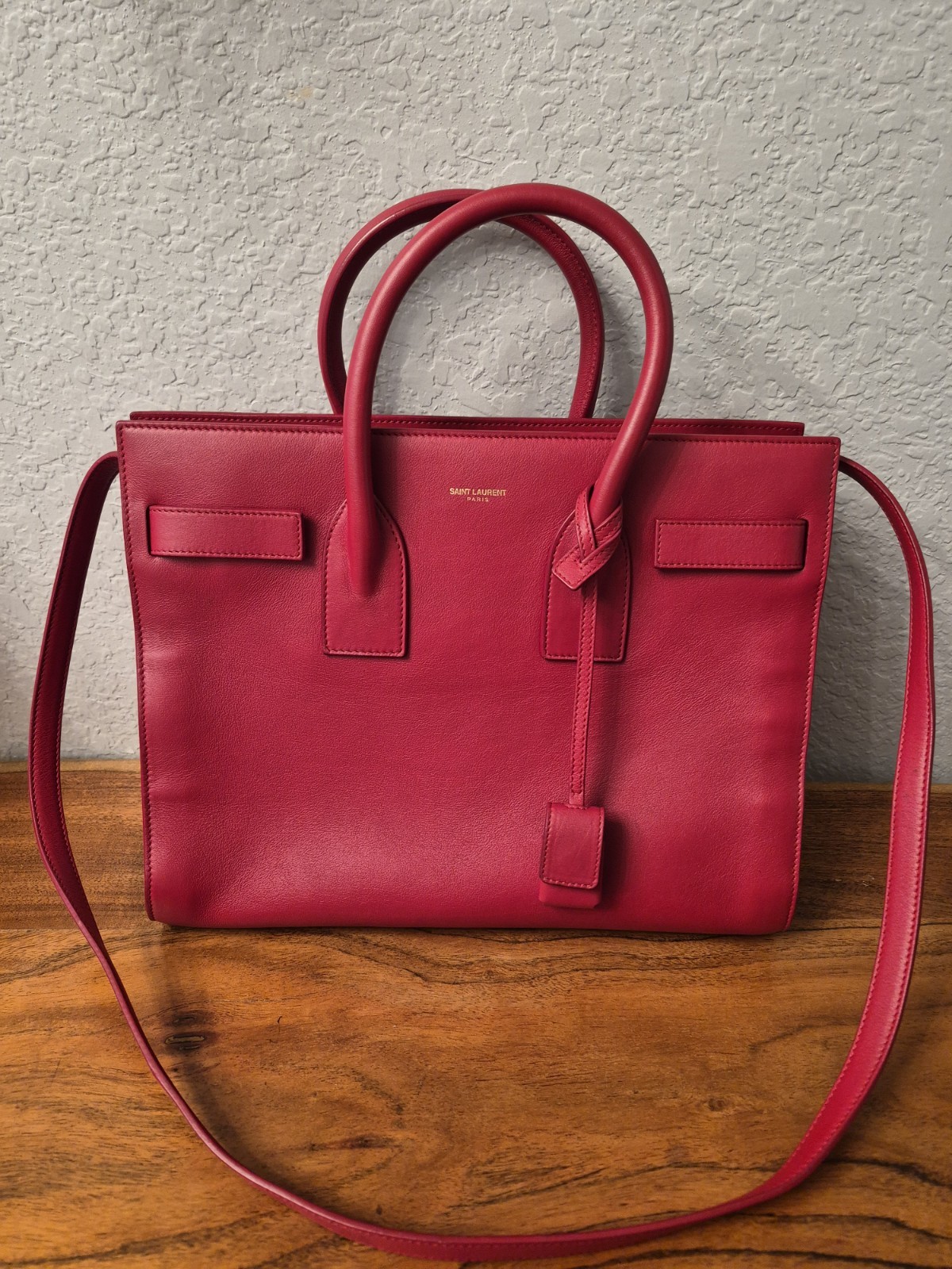 Saint Laurent Sac Du Jour. Red. SMALL! Calfskin Leather. Pristine!