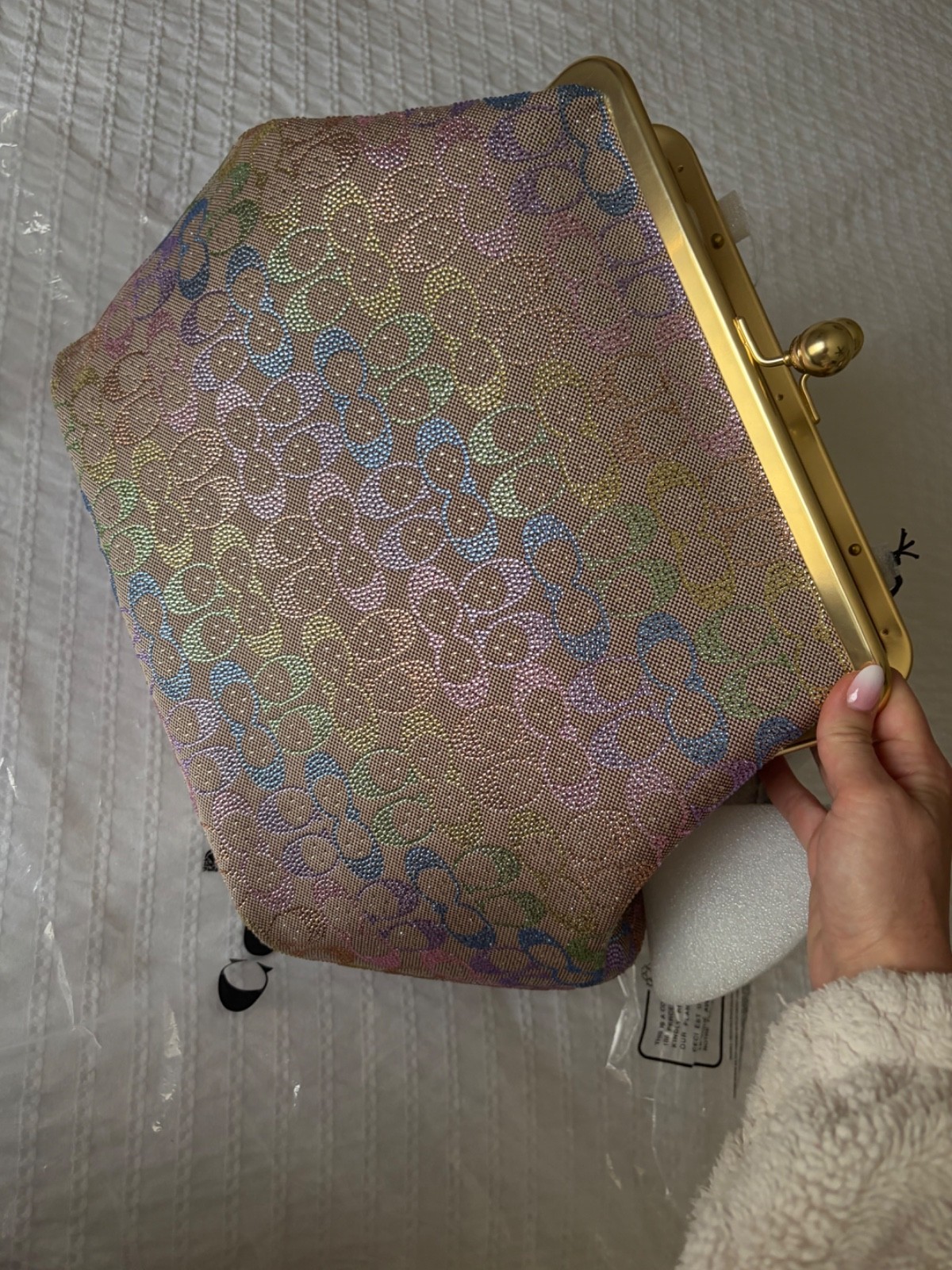 Coach Kisslock Frame Clutch Handbag Rainbow Crystal NWT