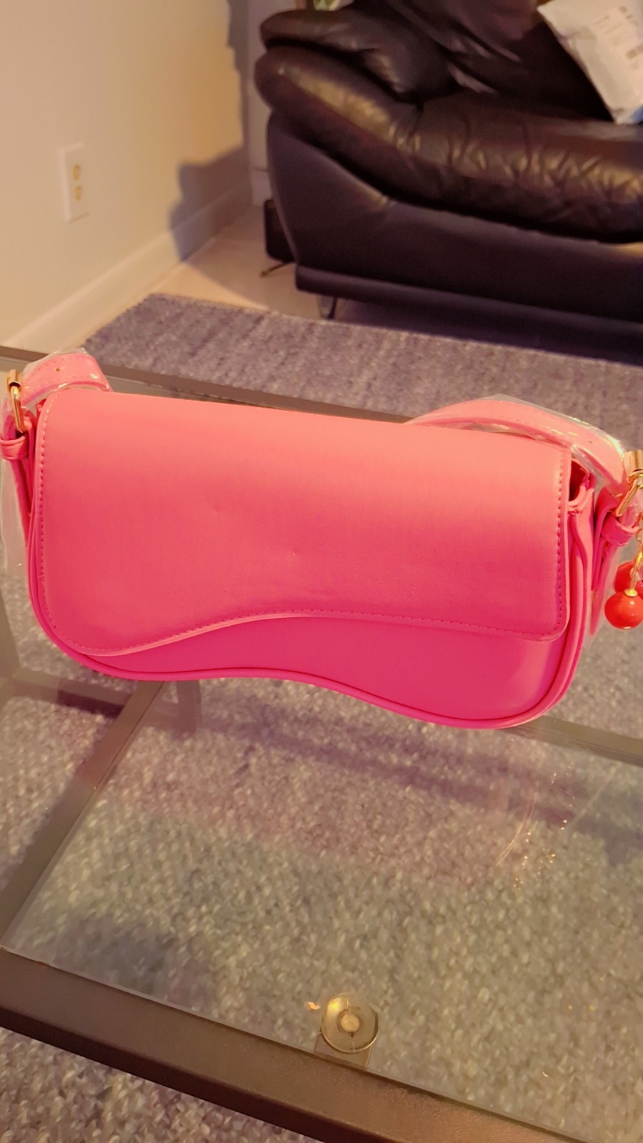 Women’s Pink Solid Rectangle Shoulder Bag Zip Closure Gold Hardware