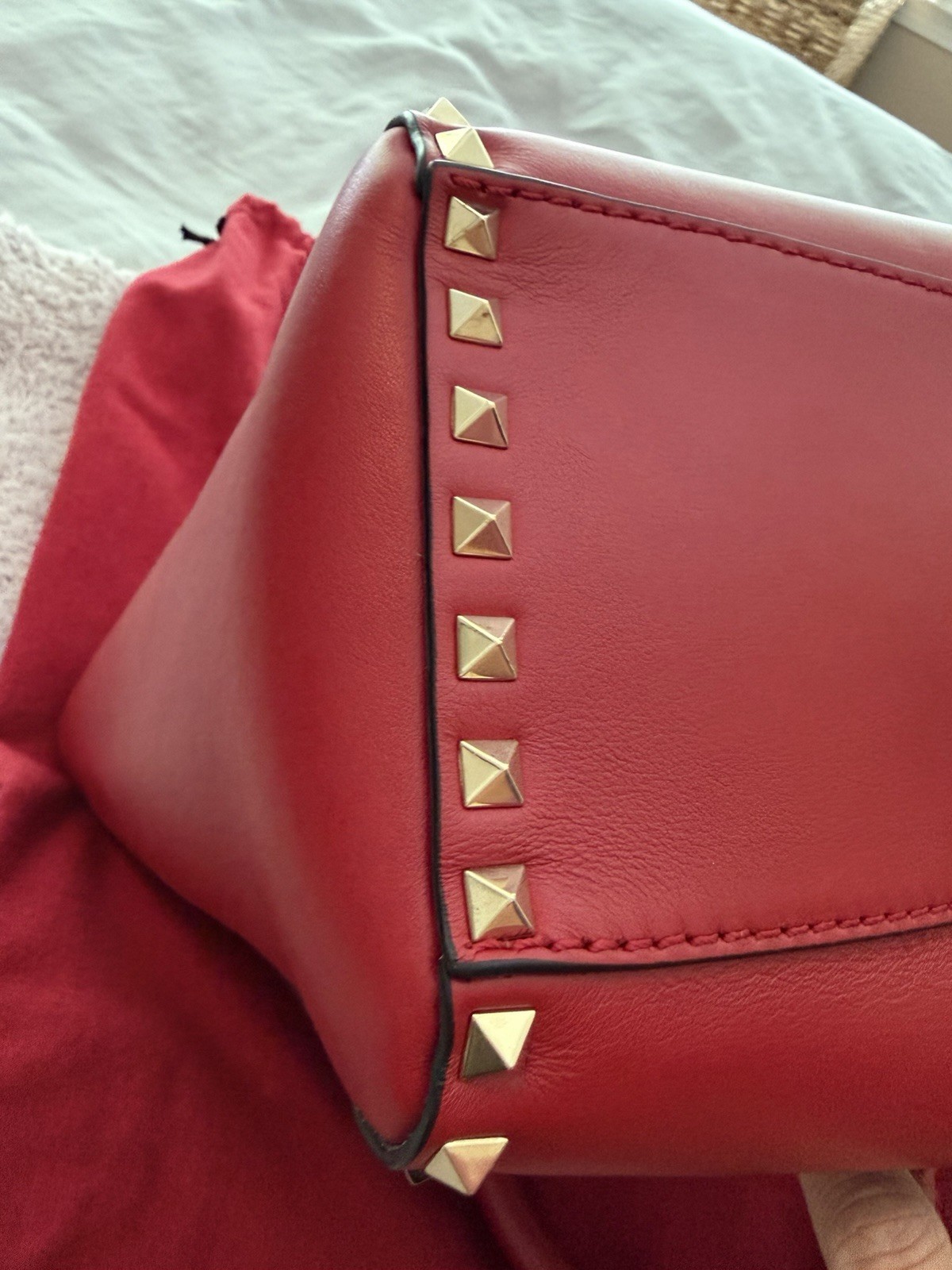 NWT Valentino Garavani Rockstud Medium Open Tote Red Leather Bag MSRP $2445