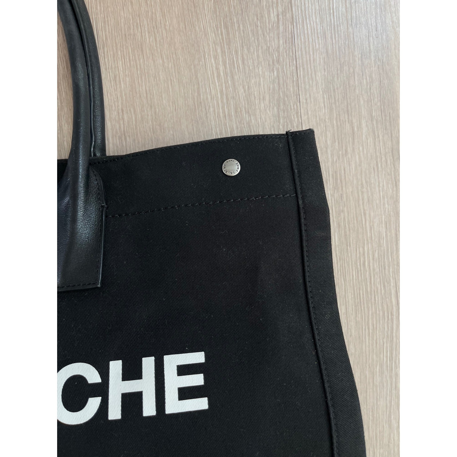 Saint Laurent Rive Gauche Tote Bag Large Black Canvas Leather Logo Chic Carryall