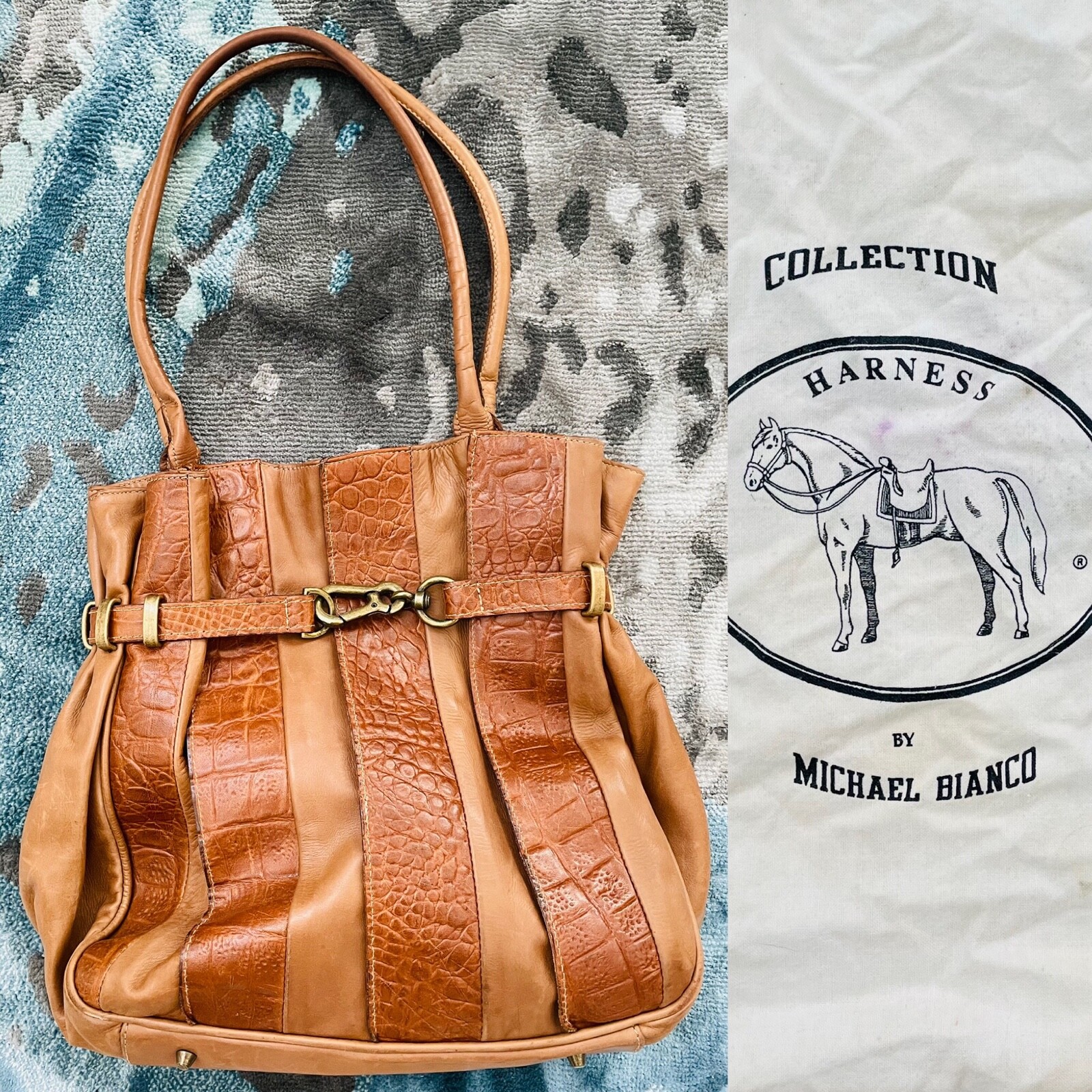 MICHAEL BIANCO Harness Collection Bottle Brown LEATHER Shoulder Bag Purse