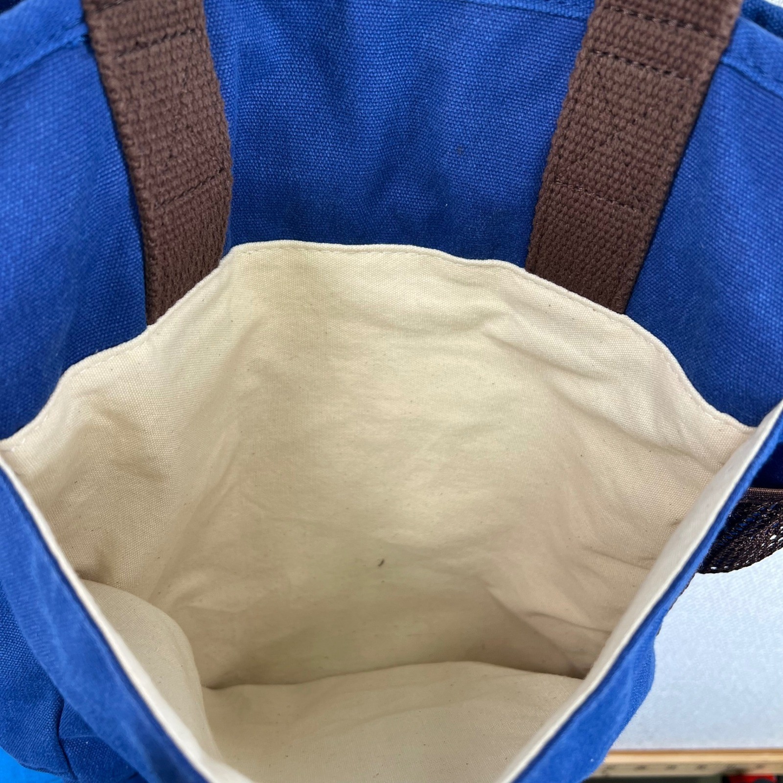 Duluth Trading Co Canvas Tote Bag Blue Brown Utility Workwear Carryall Organizer