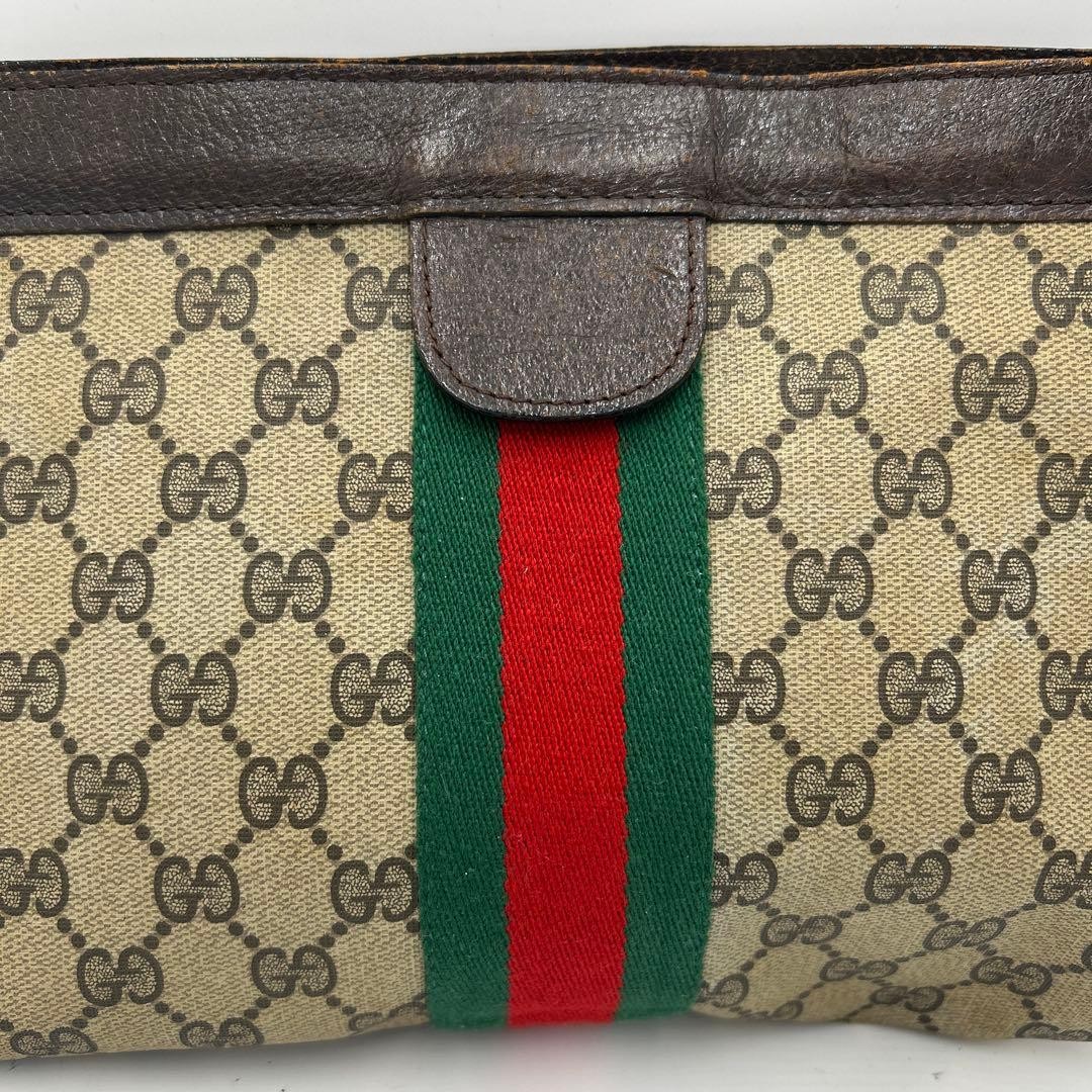 Authentic GUCCI GG Supreme Leather Clutch Bag Brown 19×27.5cm Slight Damage