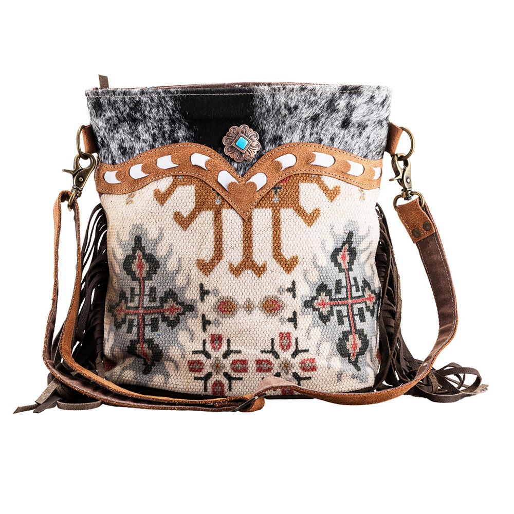 OH Ohlay Bags OHV228 Cross Body Ii Upcycled Wool Canvas Hair-On Genuine Leather