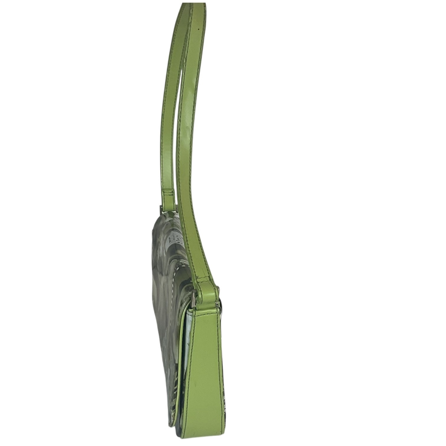 Y2K Photo Collage Shoulder Bag Green Faux Leather Paris Rome London Baguette Pur