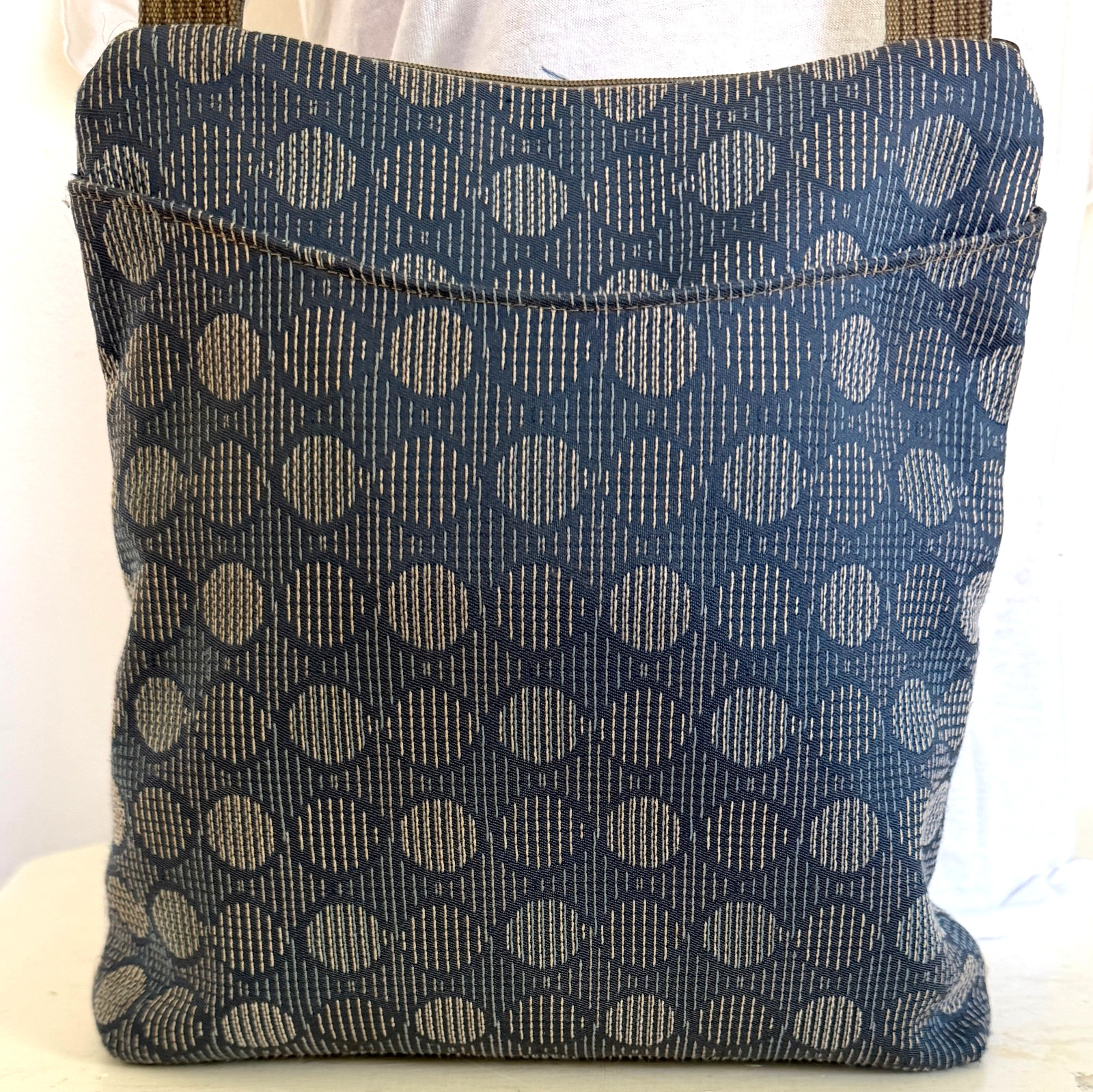 Maruca Crossbody Bag Blue Geometric Tapestry 11″x10″x3″ Handmade In Colorado